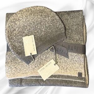 NWT Barefoot Dreams CozyChic Lite Confetti Smoke Green/Fog Gray Scarf Beanie Set